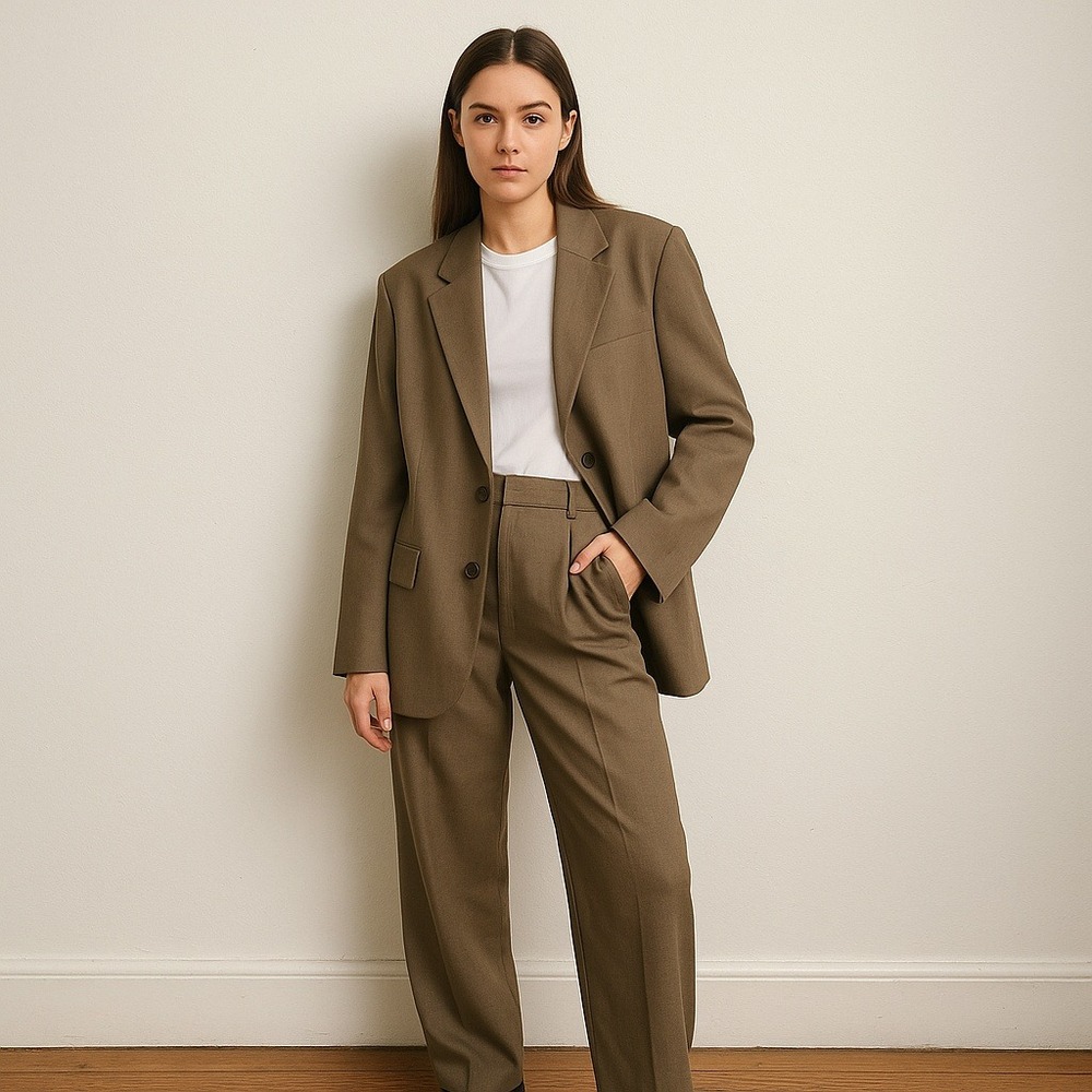 The Frankie Shop Bea Suit Set Womens XS Brown Blazer Trousers Office Minimalist